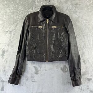 Goldsign Leather Jacket Women's L Chocolate Brown Cropped Zip Up